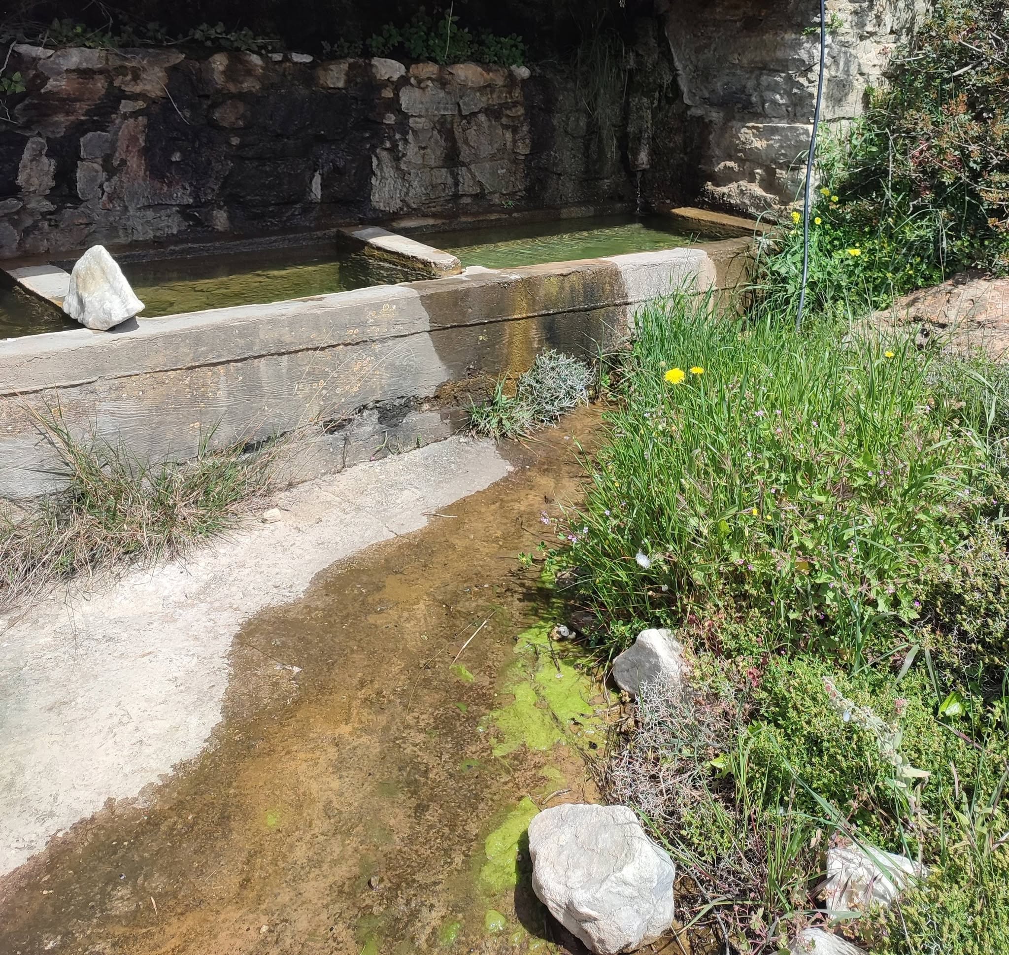Τσιμεντένια αποδοχάρια της πηγής της Σπηλιώτισσας στα Λουτρά Τήνου
