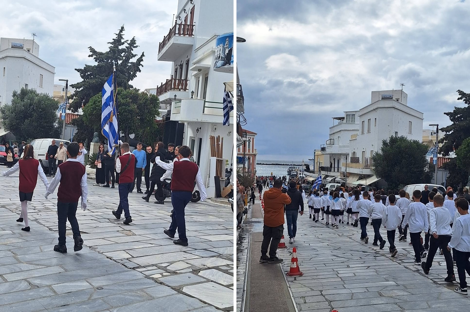 Σημαιοφόροι του Λυκείου και μαθητές του Δημοτικού στην πορεία προς το Πασακρωτήρι, 27 Οκτωβρίου 2026