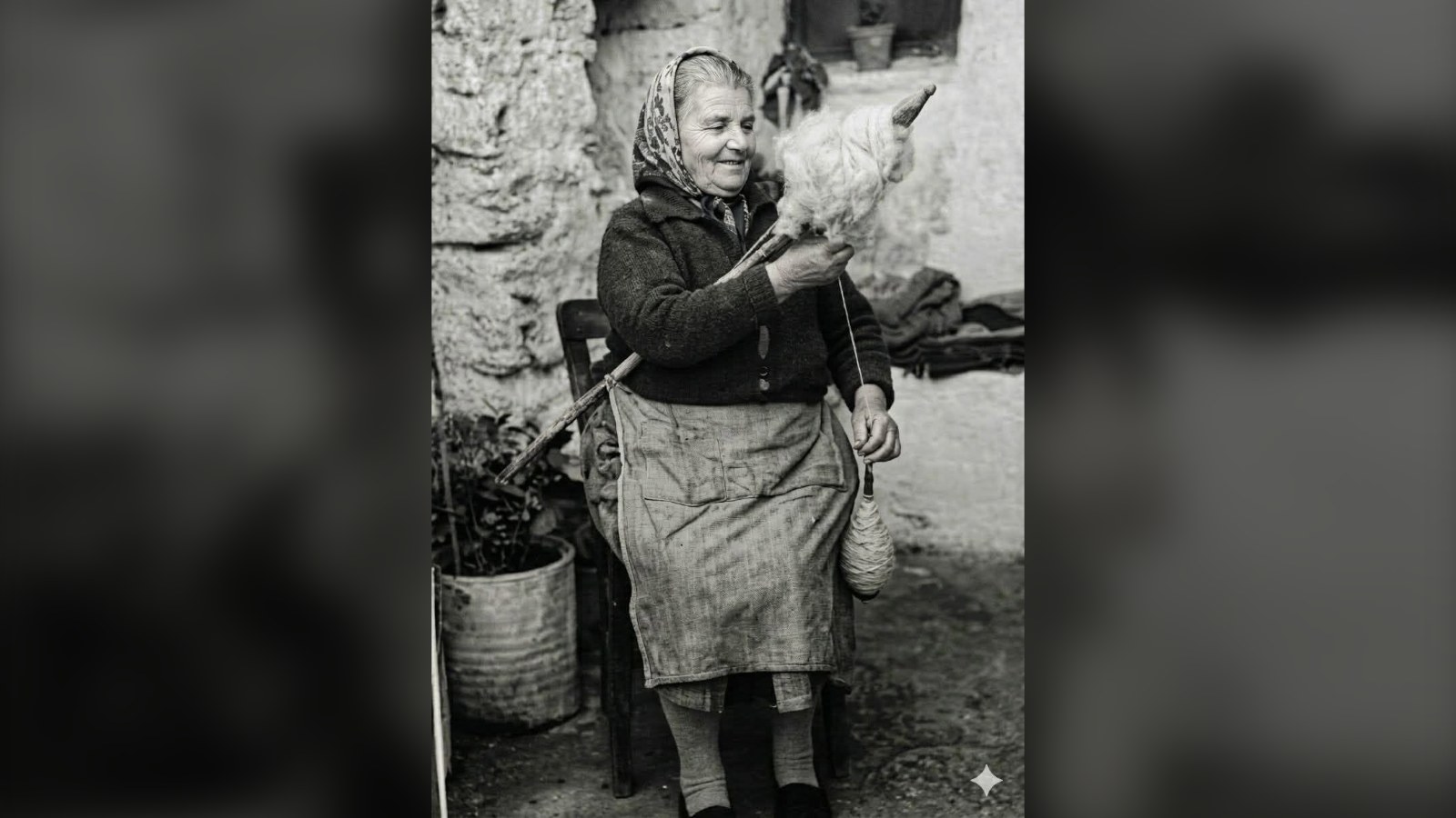 Η γιαγιά Μαργαρώ γνέθει με τη ρόκα