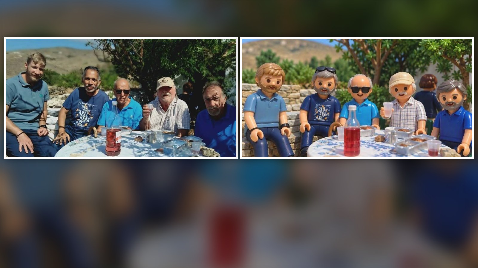 Η καλοκαιρινή παρέα στο Μουντάδο της Τήνου δίπλα στην εκδοχή της σε Playmobil