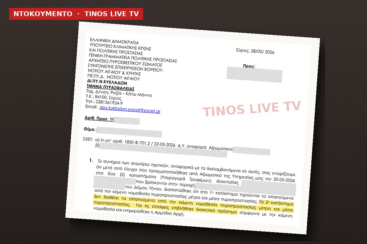 Έγγραφο του Τμήματος Πυρασφάλειας της ΔΙ.ΠΥ.Ν. Κυκλάδων, 28 Μαΐου 2026
